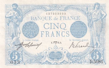 France 5 Francs - Bleu - 07-05-1915 - Série D.5081