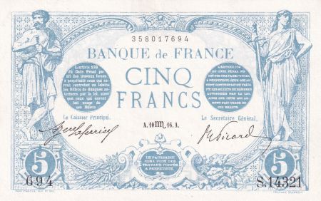 France 5 Francs - Bleu - 10-10-1916 - Série S.14321