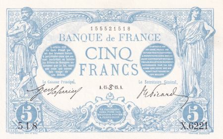 France 5 Francs - Bleu - 15-06-1915 - Série X.6221