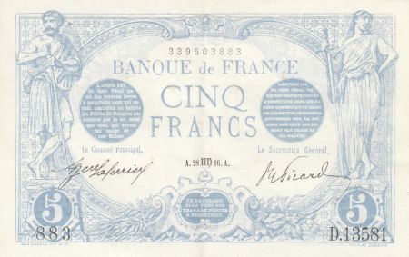 France 5 Francs - Bleu - 28-08-1916 - Série D.13581