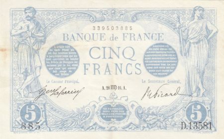 France 5 Francs - Bleu - 28-08-1916 - Série D.13581