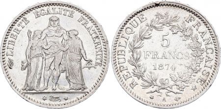 France 5 Francs - Hercule - IIIeme République - 1874 A Paris