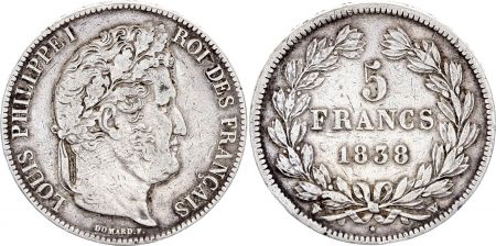 France 5 Francs - Louis-Philippe 1er - 1838 W Lille