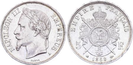 France 5 Francs - Napoléon III - Tête laurée - 1868 A Paris - Argent