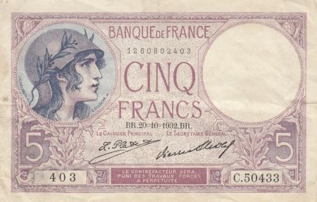 France 5 Francs - Violet - 20-10-1932 - Série C.50