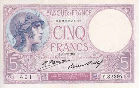 France 5 Francs - Violet - 23-02-1928 - Série Y.32397 - F.03.12