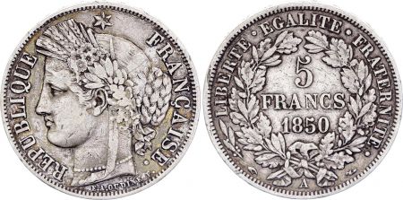 France 5 Francs, Cérès - 1850 A PARIS - Argent