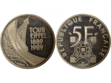 France 5 Francs Argent, Tour Eiffel - 1989 BE