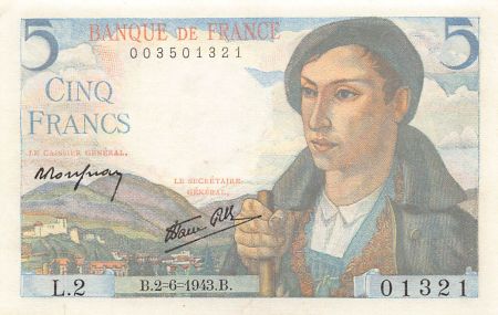 France 5 Francs Berger - 02-06-1943 - Série L.2