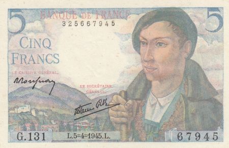 France 5 Francs Berger - 05-04-1945 - Série G.131