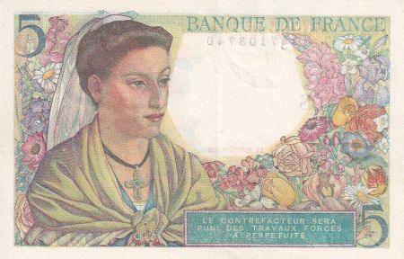 France 5 Francs Berger - 05-04-1945 - Série X.143