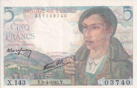 France 5 Francs Berger - 05-04-1945 - Série X.143