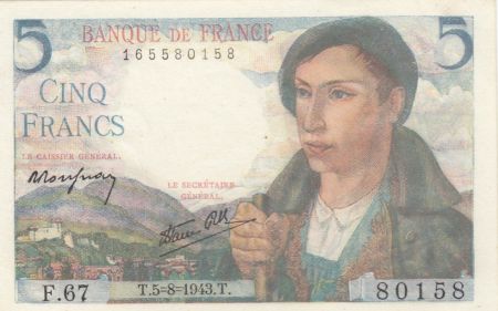 France 5 Francs Berger - 05-08-1943 Série F.67