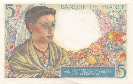 France 5 Francs Berger - 22-07-1943 - Série Q.31