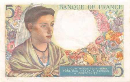 France 5 Francs Berger - 25-11-1943 Série Z.94 - SPL