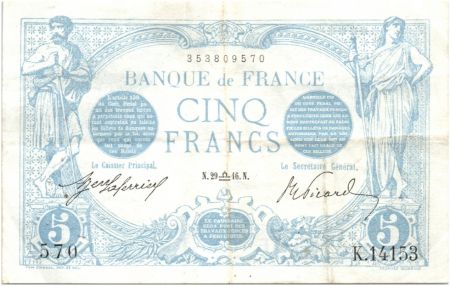 France 5 Francs Bleu - 29-09-1916 - Série K.14153-570