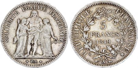 France 5 Francs Hercule - 1849 A Paris  - Argent