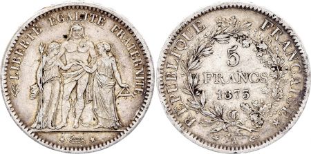 France 5 Francs Hercule - IIIème République - 1873 A Paris - Argent