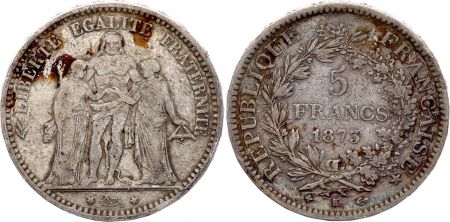 France 5 Francs Hercule - IIIeme République - 1873 K Bordeaux - Argent