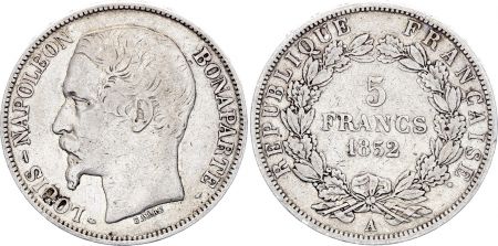 France 5 Francs Louis-Napoléon Bonaparte - Tête étroite - 1852 A Paris - Argent