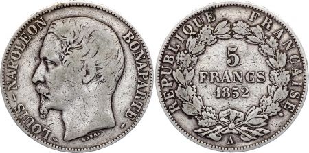 France 5 Francs Louis-Napoléon Bonaparte - Tête large - 1852 A Paris - Argent