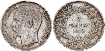 France 5 Francs Louis-Napoléon Bonaparte - Tête large - 1852 A Paris - Argent