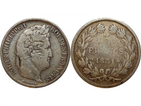 France 5 Francs Louis Philippe 1831 K Bordeaux Tête Laurée Tranche En Relief