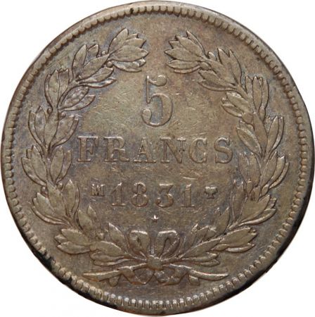 France 5 Francs Louis Philippe 1831 Ma Marseille Tête Laurée Tranche En Creux