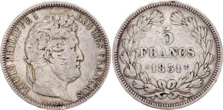 France 5 Francs Louis-Philippe I  - 1831 A Paris - Argent - Tranche en relief