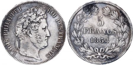 France 5 Francs Louis-Philippe I  - 1834 W Lille - Argent