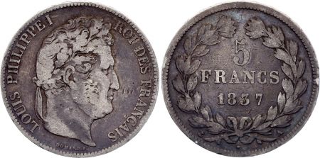 France 5 Francs Louis-Philippe I  - 1837 A Paris - Argent