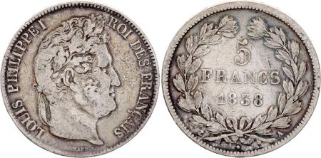 France 5 Francs Louis-Philippe I  - 1838 A Paris - Argent