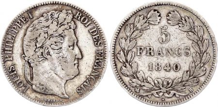 France 5 Francs Louis-Philippe I  - 1840 B Rouen - Argent