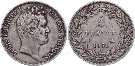 France 5 Francs Louis-Philippe I - 1831 B Rouen Argent - en creux