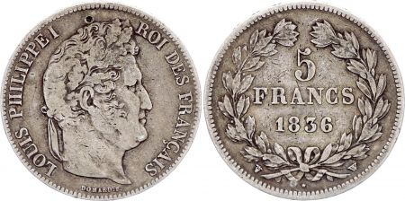 France 5 Francs Louis-Philippe I - 1836 W Lille - Argent