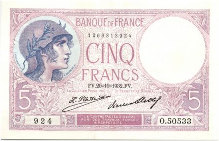 France 5 Francs Violet - 1932