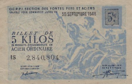 France 5 Kilos de Acier Ordinaire - Organisation des fontes, fers et aciers - 1947