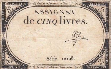 France 5 Livres - 10 Brumaire An II (31.10.1793) - Sign. Aze - Série 12198