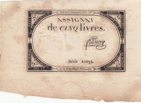 France 5 Livres - 10 Brumaire An II (31.10.1793) - Sign. Bancey - Série 22033