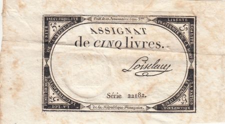 France 5 Livres - 10 Brumaire An II (31.10.1793) - Sign. Barba - Série 22182