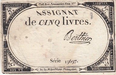 France 5 Livres - 10 Brumaire An II (31.10.1793) - Sign. Berthier - Série 19697