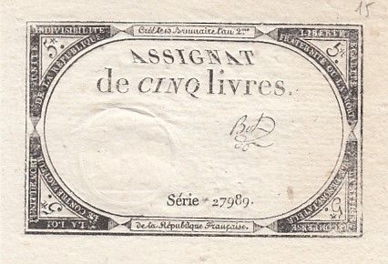 France 5 Livres - 10 Brumaire An II (31.10.1793) - Sign. Bol - Série 27989