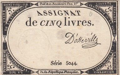 France 5 Livres - 10 Brumaire An II (31.10.1793) - Sign. D\'osseville - Série 5044