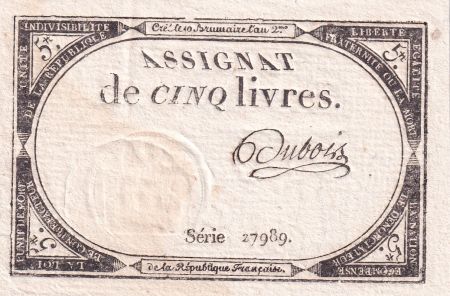 France 5 Livres - 10 Brumaire An II (31.10.1793) - Sign. Dubois - Série 27989