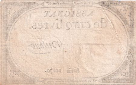 France 5 Livres - 10 Brumaire An II (31.10.1793) - Sign. Duval - Série 14568