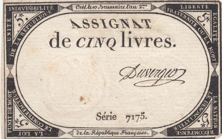 France 5 Livres - 10 Brumaire An II (31.10.1793) - Sign. Duverger - Série 7175