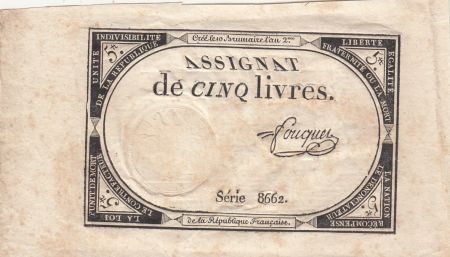 France 5 Livres - 10 Brumaire An II (31.10.1793) - Sign. Fouquet - Série 8662