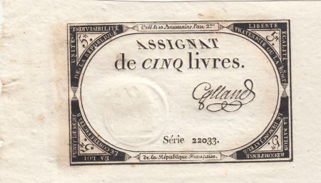 France 5 Livres - 10 Brumaire An II (31.10.1793) - Sign. Galland - Série 22033