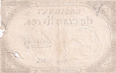 France 5 Livres - 10 Brumaire An II (31.10.1793) - Sign. Henriot - Série 16825