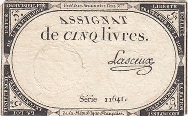 France 5 Livres - 10 Brumaire An II (31.10.1793) - Sign. Lasceux - Série 11641